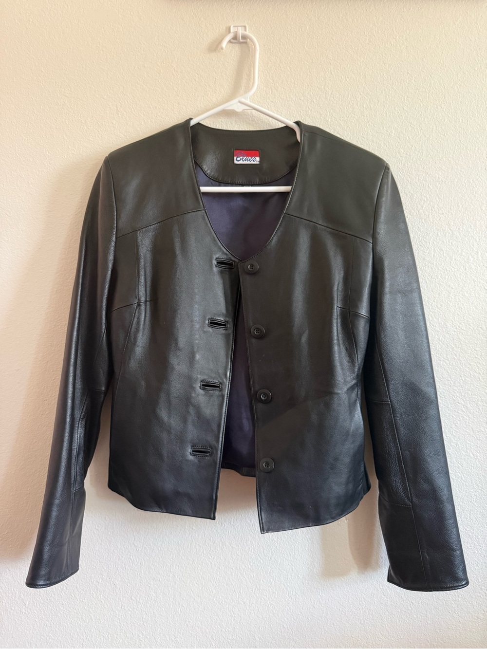 Black Leather Button-Front Jacket